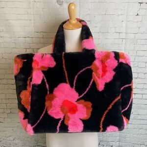 CAbi 4273 Rococo Tote Bag Poppy Bloom Black Pink Floral Faux Fur Maximalist
